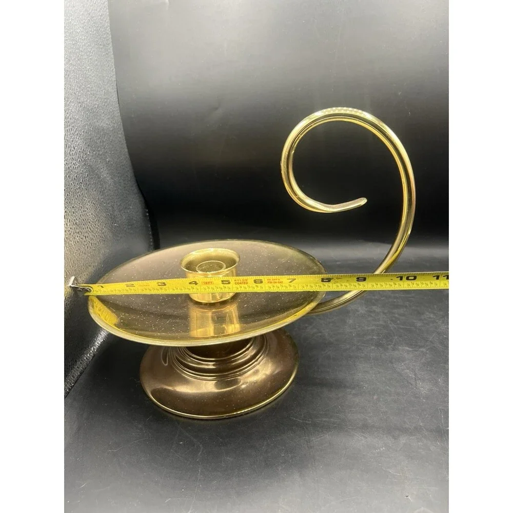 Vtg Baldwin Brass Large Chamber Candlestick Candle Holder w/ Scroll Swirl Handle